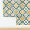 Geometric Tile Blue Green Floral Hand Drawn Watercolor Tropical Summer Coastal Custom Pre-pasted Wallpaper by Spoonflower Pre-Pasted Wallpaper 2FT Wide
